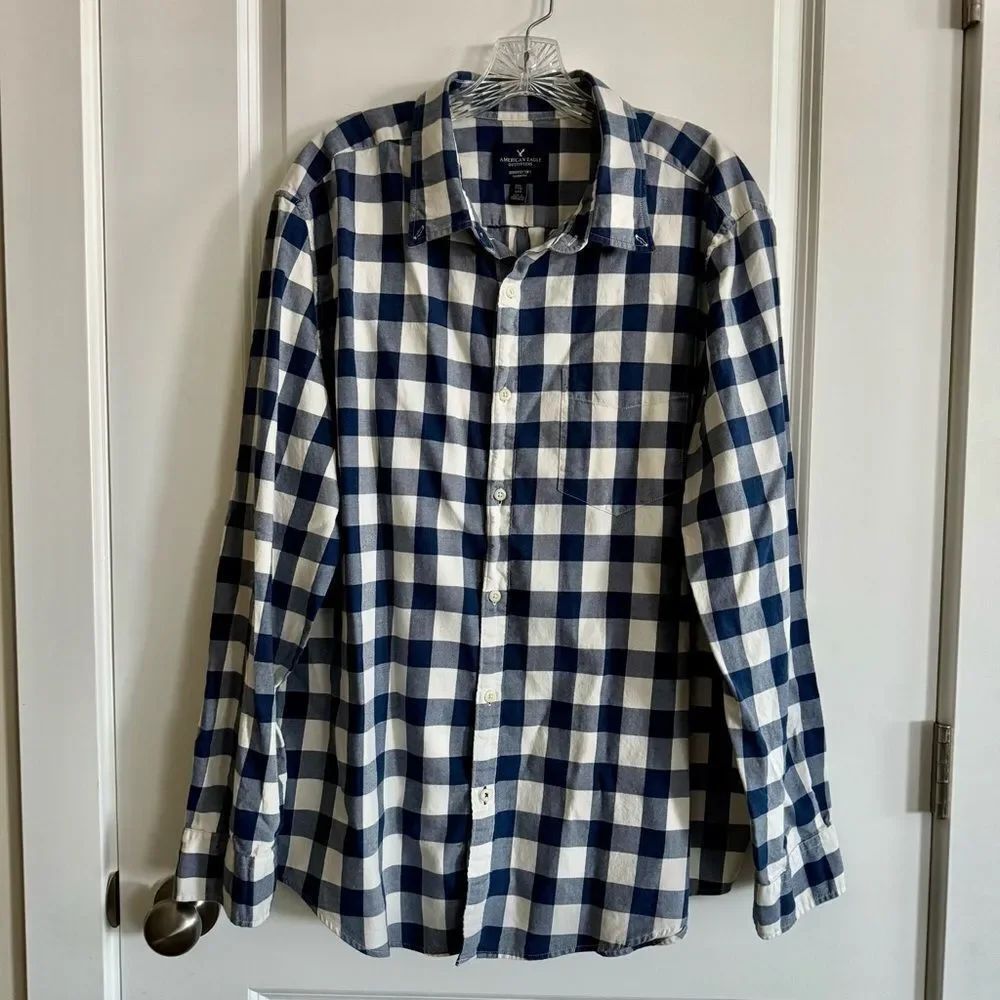 American Eagle Blue and White Checkered Shirt
